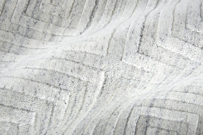 8 x 10 White & Silver Striped Hand Woven Rug