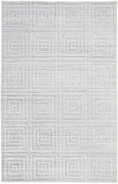 9 x 12 White & Silver Striped Hand Woven Rug