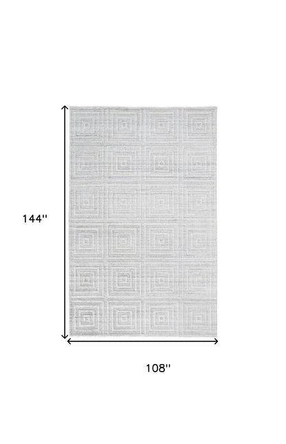9 x 12 White & Silver Striped Hand Woven Rug