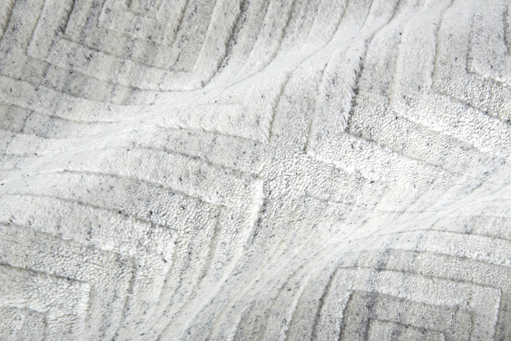 9 x 12 White & Silver Striped Hand Woven Rug