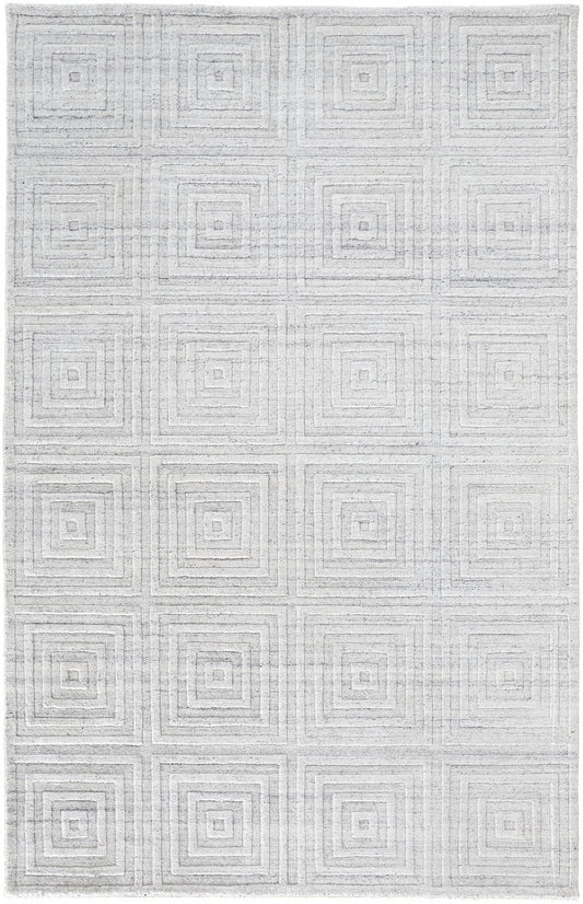 12 x 15 White & Silver Striped Hand Woven Rug