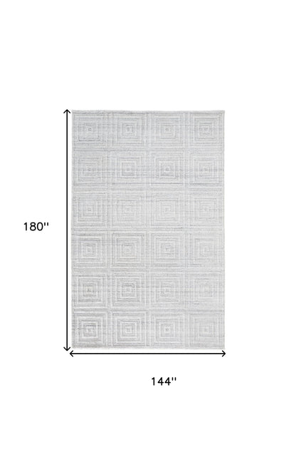 12 x 15 White & Silver Striped Hand Woven Rug