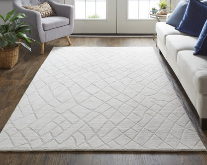 12 x 15 Ivory & Gray Striped Hand Woven Rug