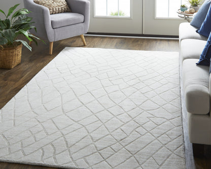 12 x 15 Ivory & Gray Striped Hand Woven Rug