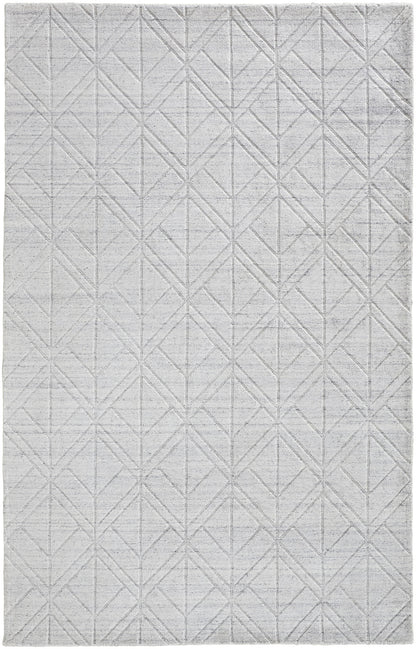 4 x 6 White & Silver Geometric Hand Woven Rug