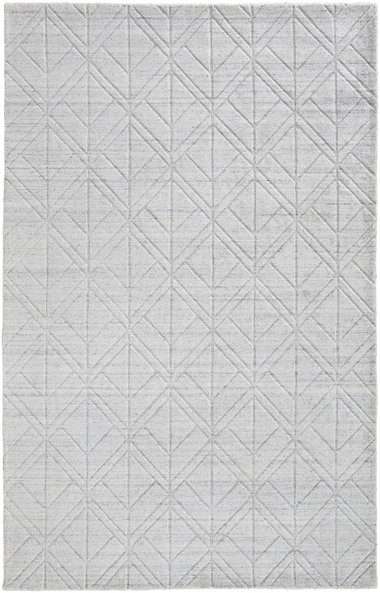 4 x 6 White & Silver Geometric Hand Woven Rug