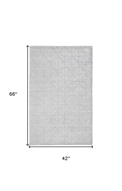 4 x 6 White & Silver Geometric Hand Woven Rug
