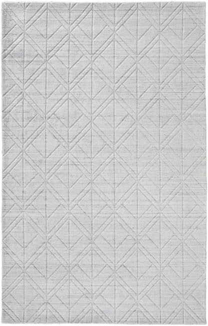 4 x 6 White & Silver Geometric Hand Woven Rug