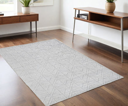 4 x 6 White & Silver Geometric Hand Woven Rug