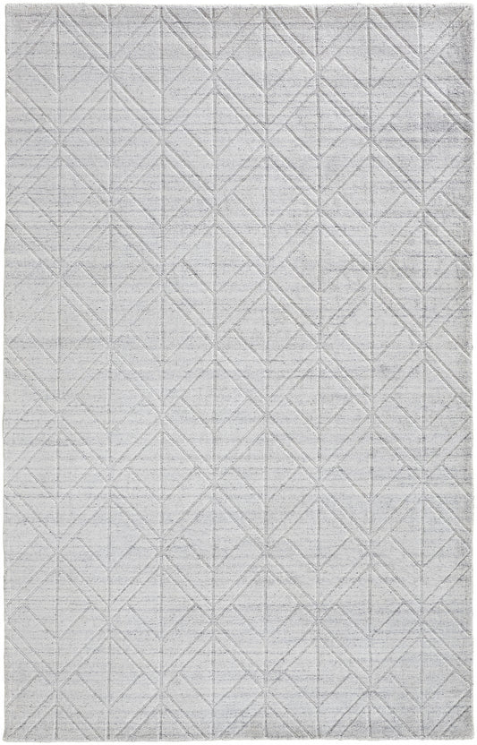 8 x 10 White & Silver Striped Hand Woven Rug