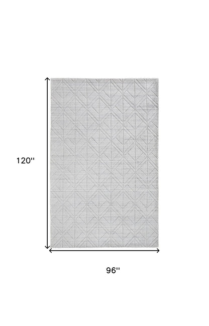 8 x 10 White & Silver Striped Hand Woven Rug