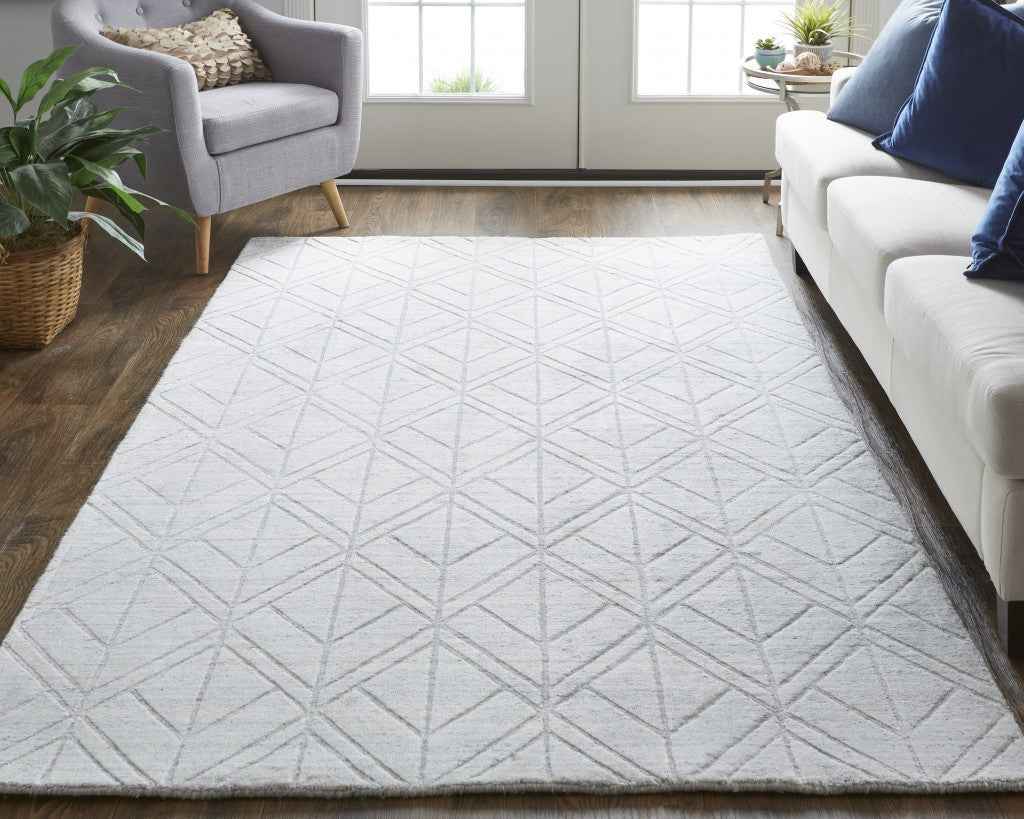 9 x 12 White & Silver Striped Hand Woven Rug