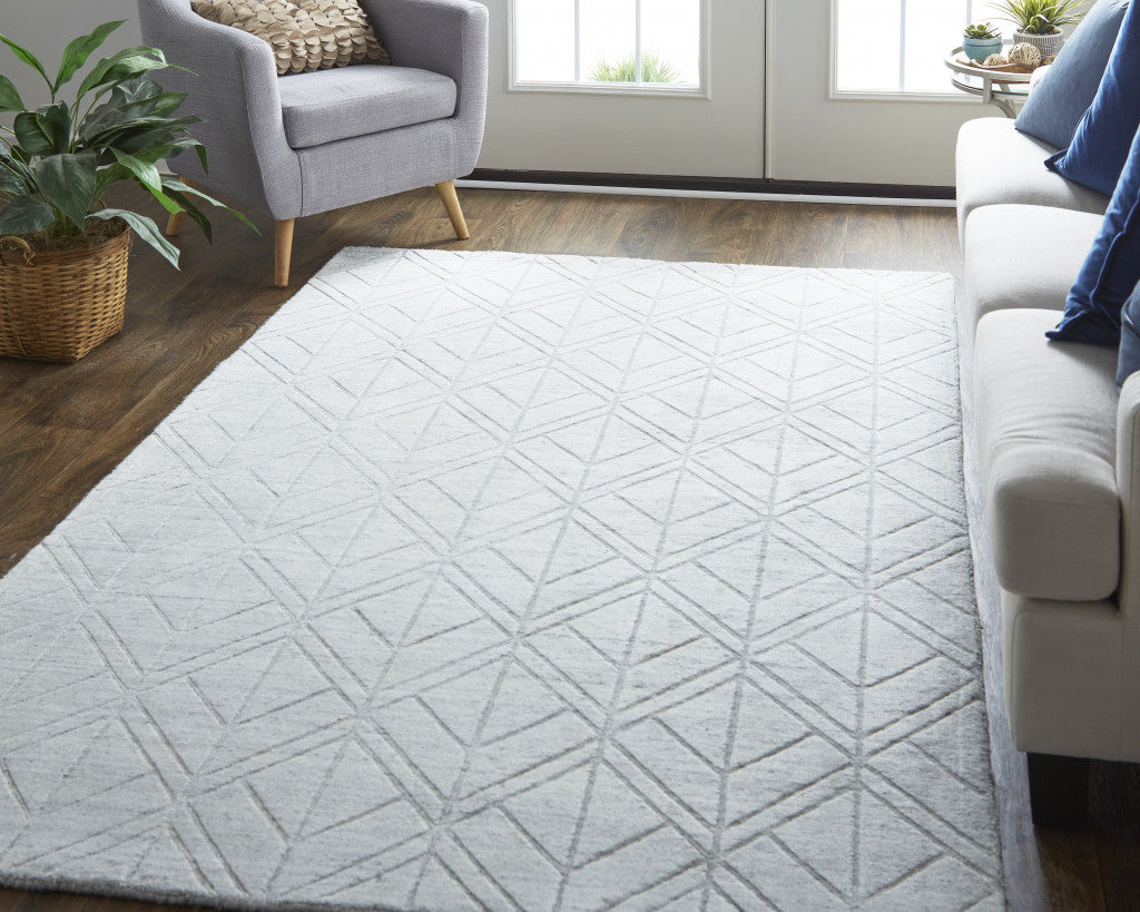 9 x 12 White & Silver Striped Hand Woven Rug