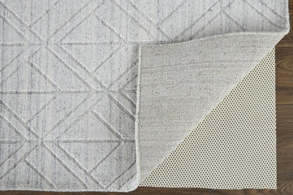 9 x 12 White & Silver Striped Hand Woven Rug