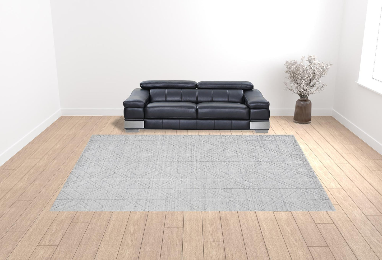 12 x 15 White & Silver Striped Hand Woven Rug