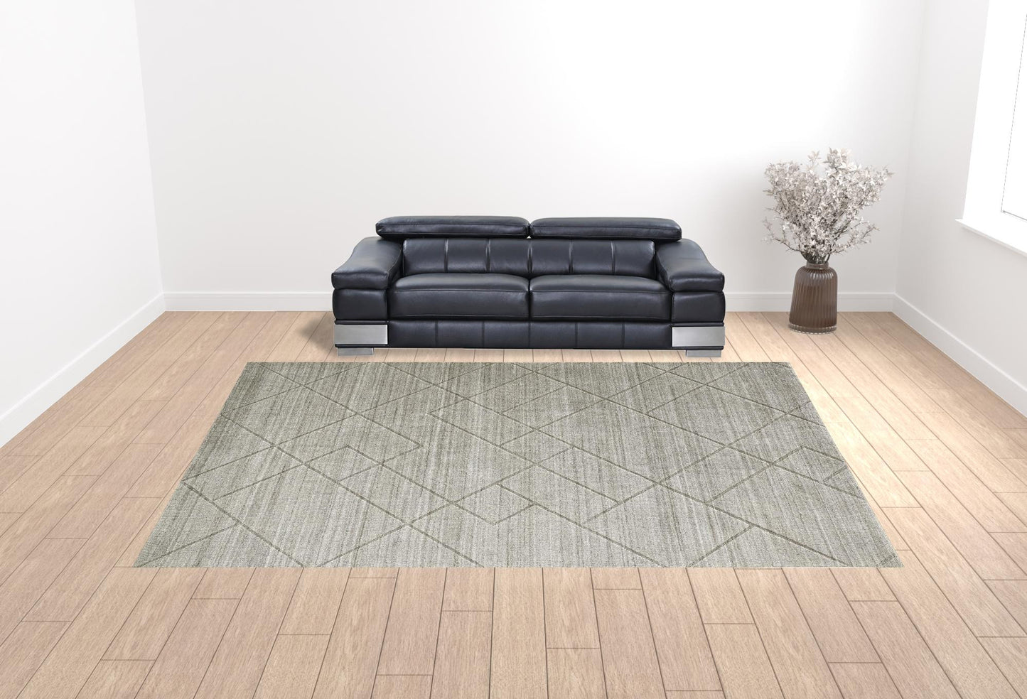 12 x 15 Ivory & Silver Striped Hand Woven Rug
