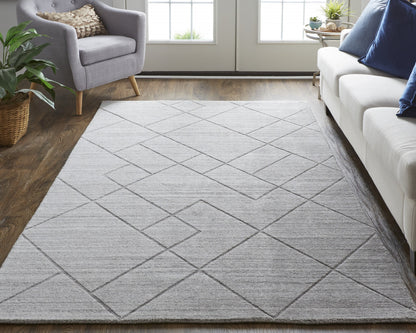 8 x 10 Gray & Silver Striped Hand Woven Rug