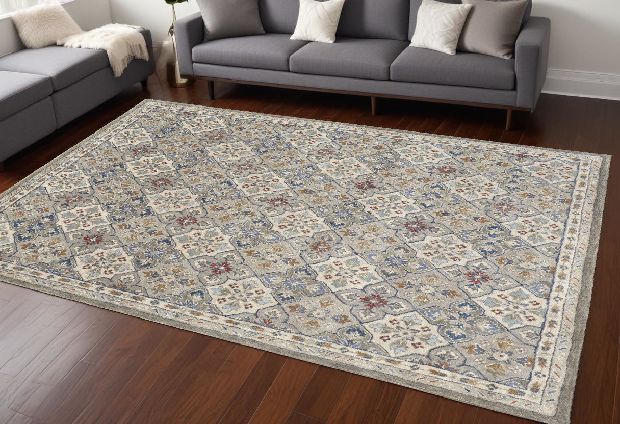 8 x 10 Taupe & Ivory Wool Patchwork Hand Tufted Rug