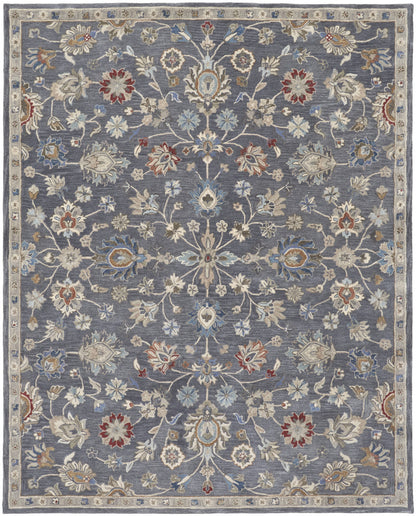 8 x 10 Gray Ivory & Red Wool Floral Tufted Handmade Stain Resistant Rug