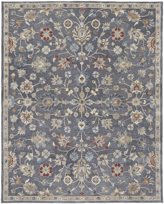 8 x 10 Gray Ivory & Red Wool Floral Tufted Handmade Stain Resistant Rug