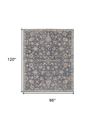 8 x 10 Gray Ivory & Red Wool Floral Tufted Handmade Stain Resistant Rug