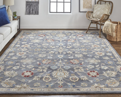 8 x 10 Gray Ivory & Red Wool Floral Tufted Handmade Stain Resistant Rug