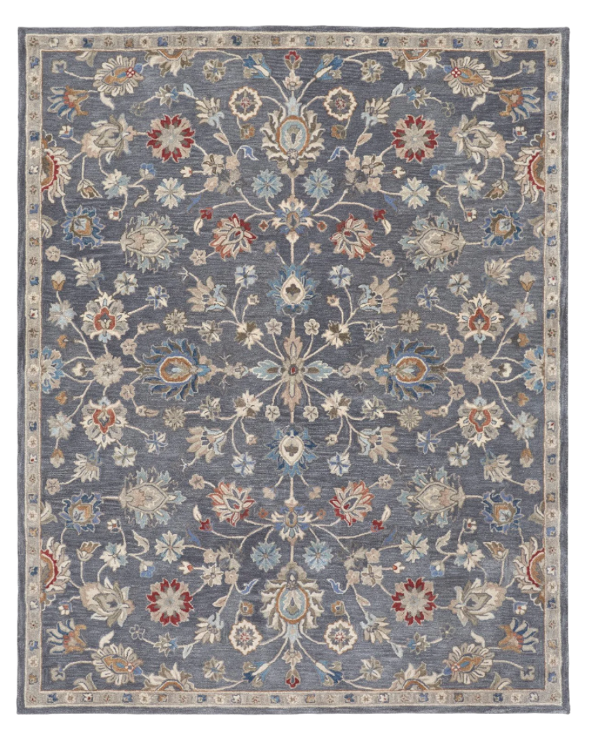 9 x 12 Gray & Ivory Wool Floral Hand Tufted Rug
