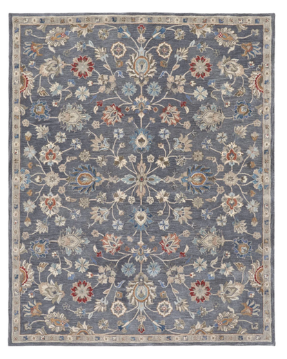 9 x 12 Gray & Ivory Wool Floral Hand Tufted Rug