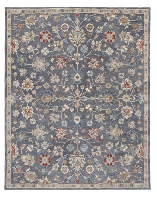 9 x 12 Gray & Ivory Wool Floral Hand Tufted Rug