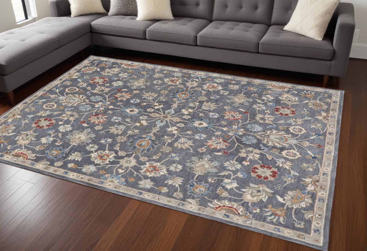 9 x 12 Gray & Ivory Wool Floral Hand Tufted Rug