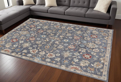 9 x 12 Gray & Ivory Wool Floral Hand Tufted Rug