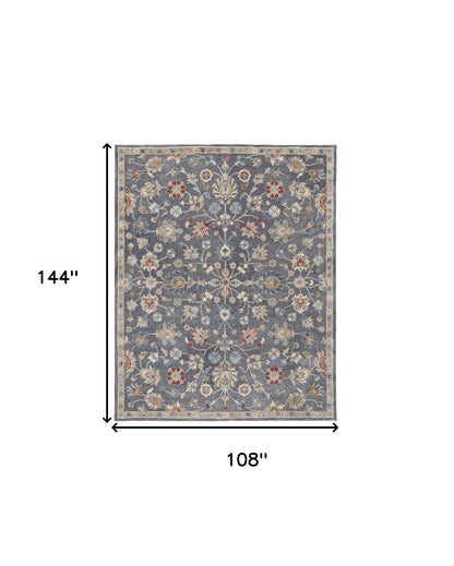 9 x 12 Gray & Ivory Wool Floral Hand Tufted Rug