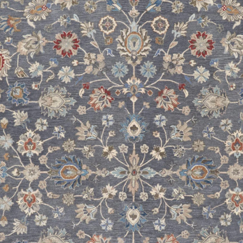 9 x 12 Gray & Ivory Wool Floral Hand Tufted Rug