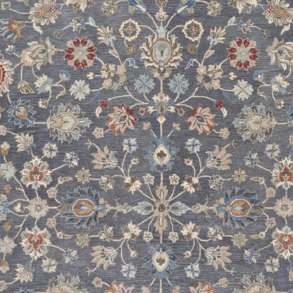 9 x 12 Gray & Ivory Wool Floral Hand Tufted Rug