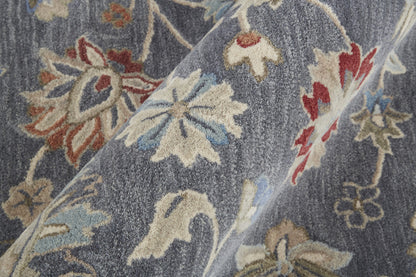 9 x 12 Gray & Ivory Wool Floral Hand Tufted Rug