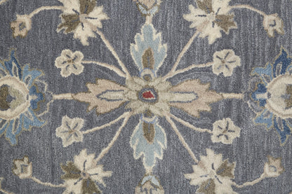 9 x 12 Gray & Ivory Wool Floral Hand Tufted Rug