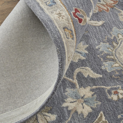 9 x 12 Gray & Ivory Wool Floral Hand Tufted Rug