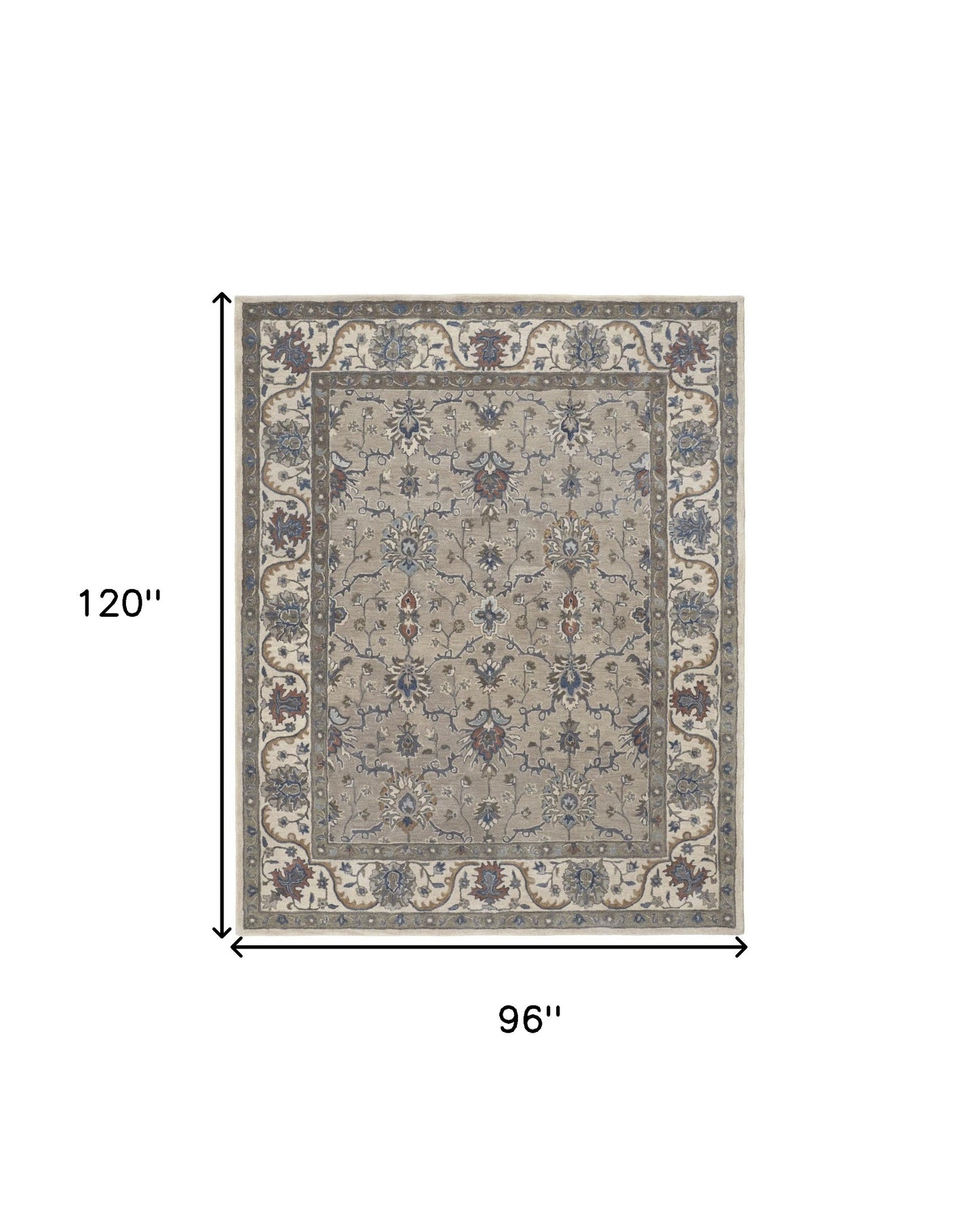 8 x 10 Ivory & Blue Wool Floral Hand Tufted Rug