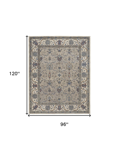 8 x 10 Ivory & Blue Wool Floral Hand Tufted Rug
