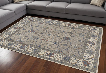 8 x 10 Ivory & Blue Wool Floral Hand Tufted Rug