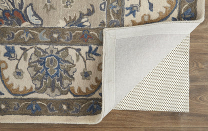 9 x 12 Taupe Ivory & Blue Wool Floral Tufted Handmade Stain Resistant Rug