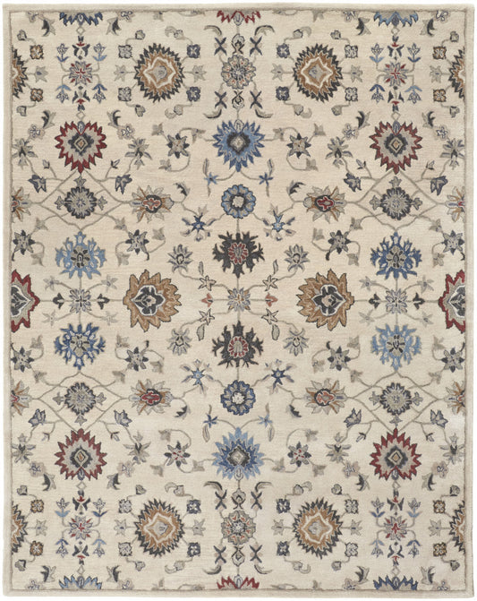 8 x 10 Ivory & Blue Wool Floral Hand Tufted Rug