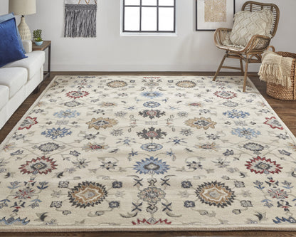 8 x 10 Ivory & Blue Wool Floral Hand Tufted Rug