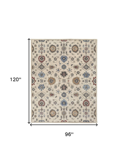 8 x 10 Ivory & Blue Wool Floral Hand Tufted Rug