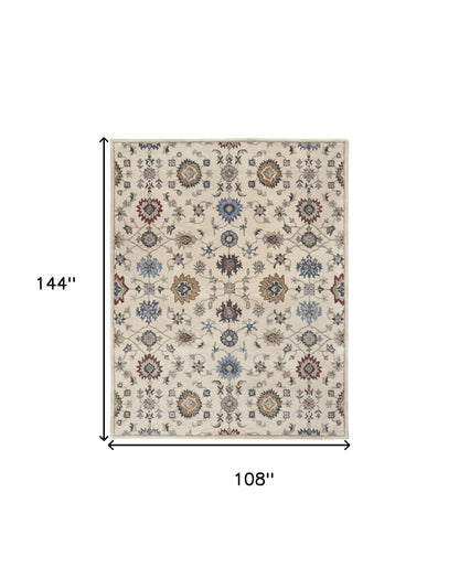 9 x 12 Ivory & Blue Wool Floral Hand Tufted Rug