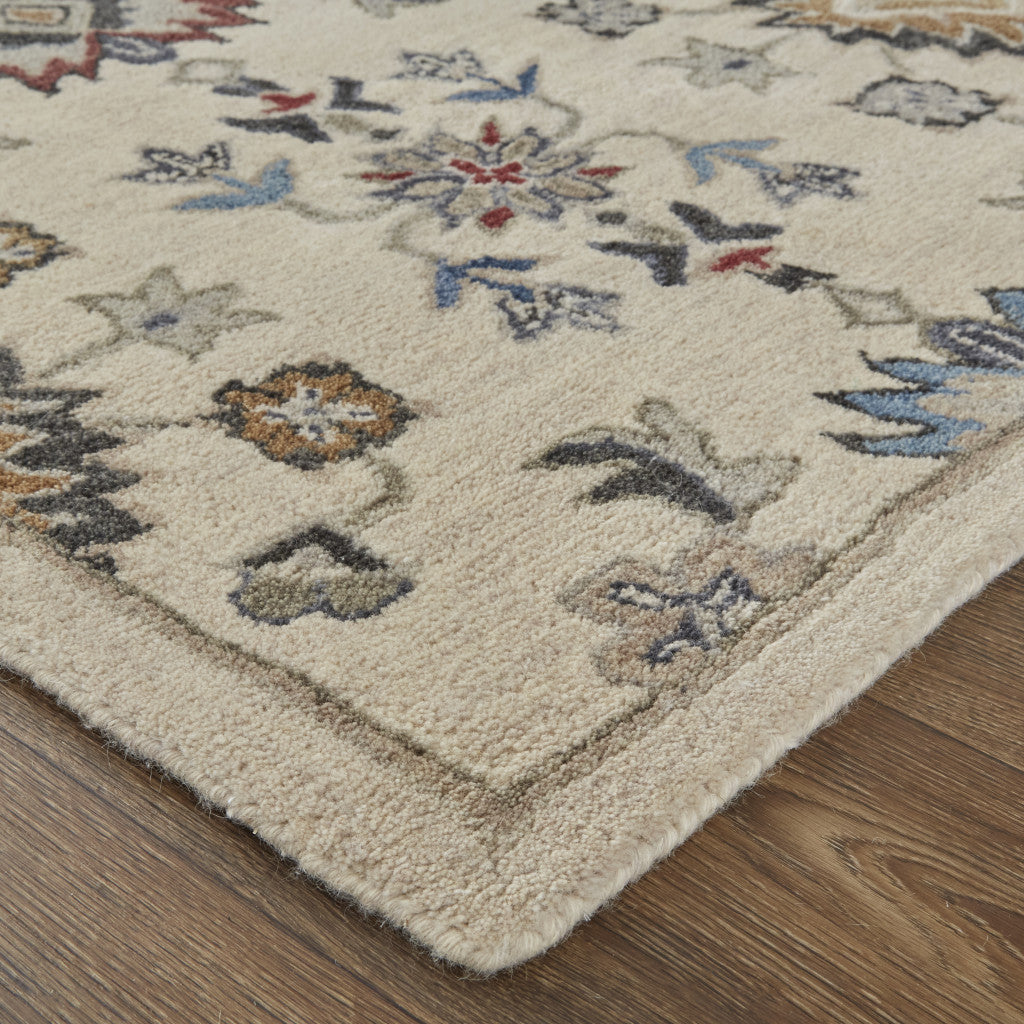 9 x 12 Ivory & Blue Wool Floral Hand Tufted Rug