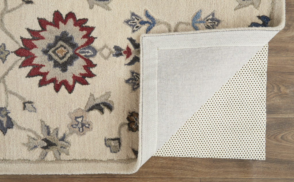 9 x 12 Ivory & Blue Wool Floral Hand Tufted Rug
