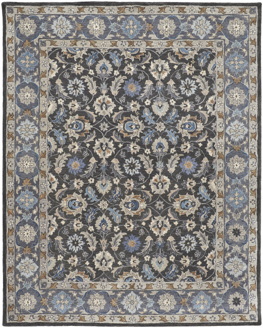 9 x 12 Taupe & Ivory Wool Floral Hand Tufted Rug