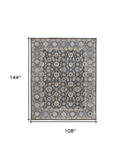 9 x 12 Taupe & Ivory Wool Floral Hand Tufted Rug