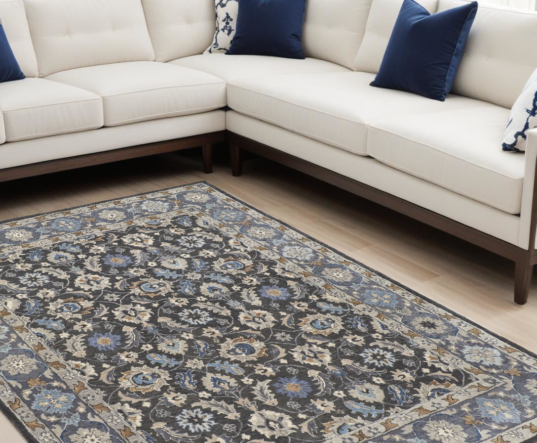 9 x 12 Taupe & Ivory Wool Floral Hand Tufted Rug